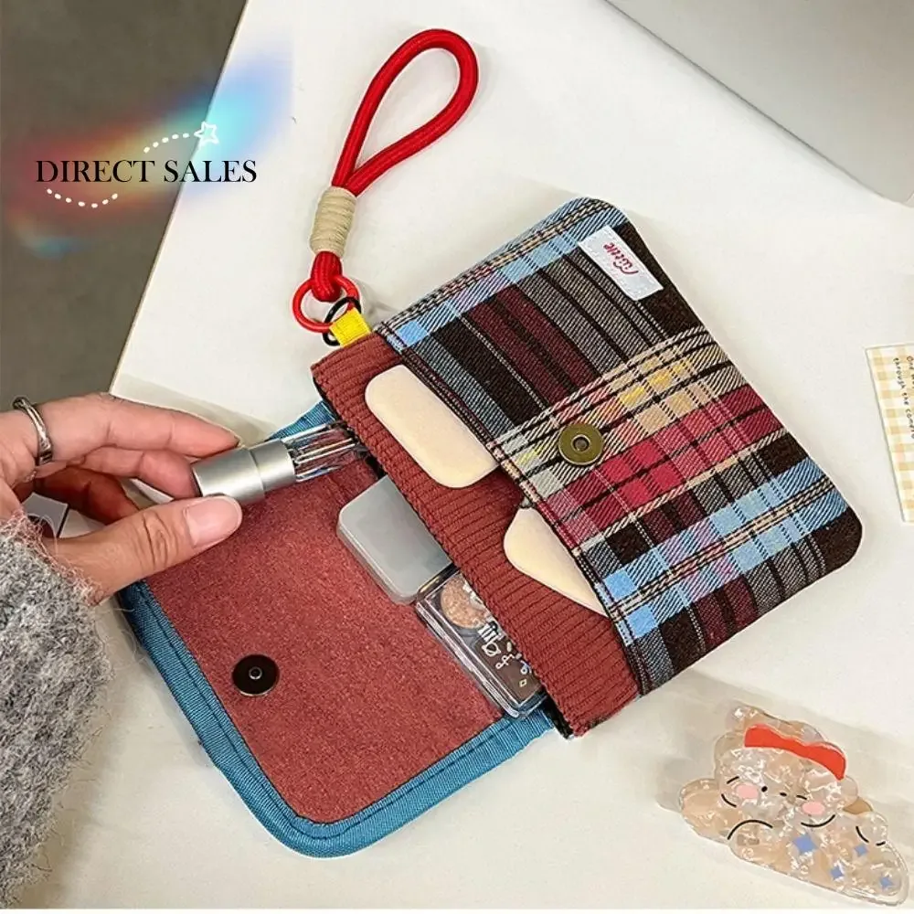 mini sac à cosmétiques de grande capacité, sac de rangement pour serviettes hygiéniques en tissu de coton et velours côtelé, sac pour petits articles, sac de maquillage, sac à main à motif de grille