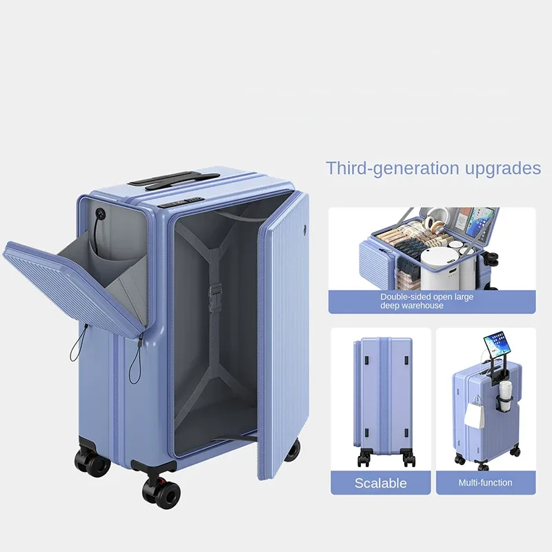 nouvelle valise de voyage à double ouverture 20 pouces, valise cabine extensible multifonctionnelle, bagage anti-explosion avec fermeture éclair 22-26 pouces