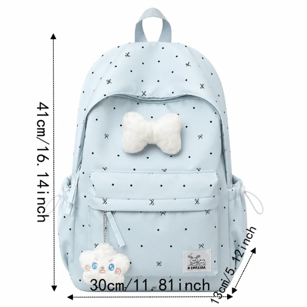 sac à dos tendance léger à pois, décontracté, respirant, pour étudiants, durable, avec nœud, grande capacité, pour filles