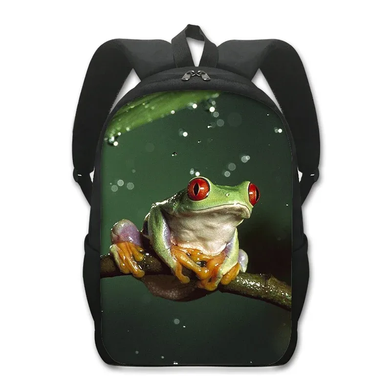 sac à dos imprimé animal de compagnie de 16 pouces pour femme et enfant, fourre-tout d'école, de voyage, avec grenouille, caméléon, serpent, araignée, livre, cadeau