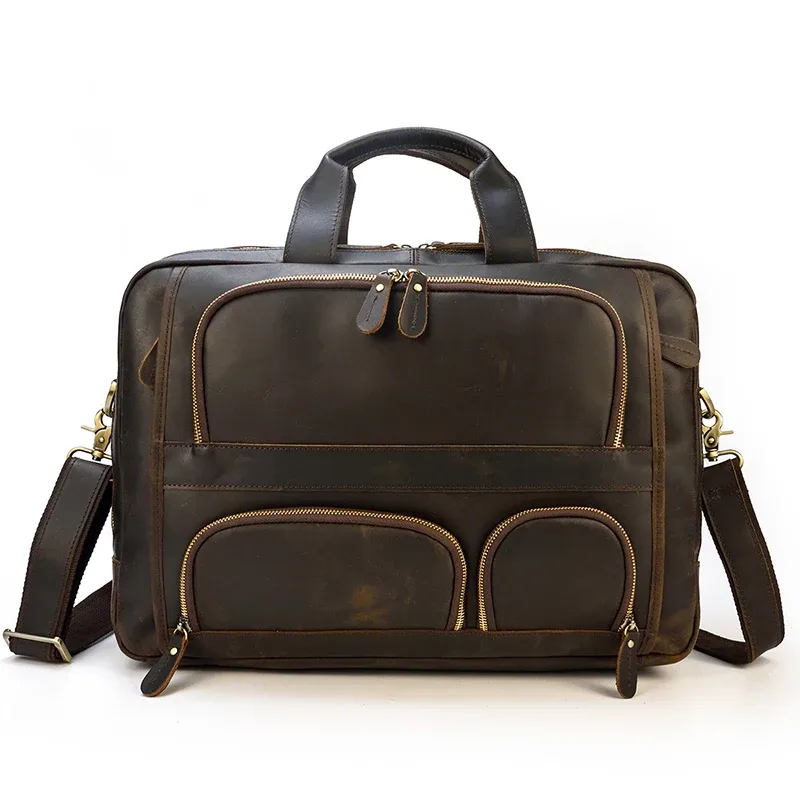 porte documents cuir vintage marron poches multiples fermeture éclair organisation intérieure voyage affaires compact solide