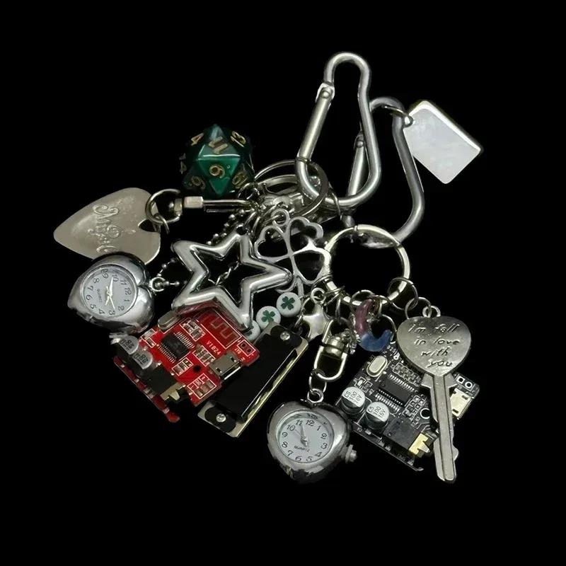 montre de poche vintage en métal faite à la main, pendentif pour sac à dos, porte-clés, éléments mécaniques créatifs, ornement de style couple