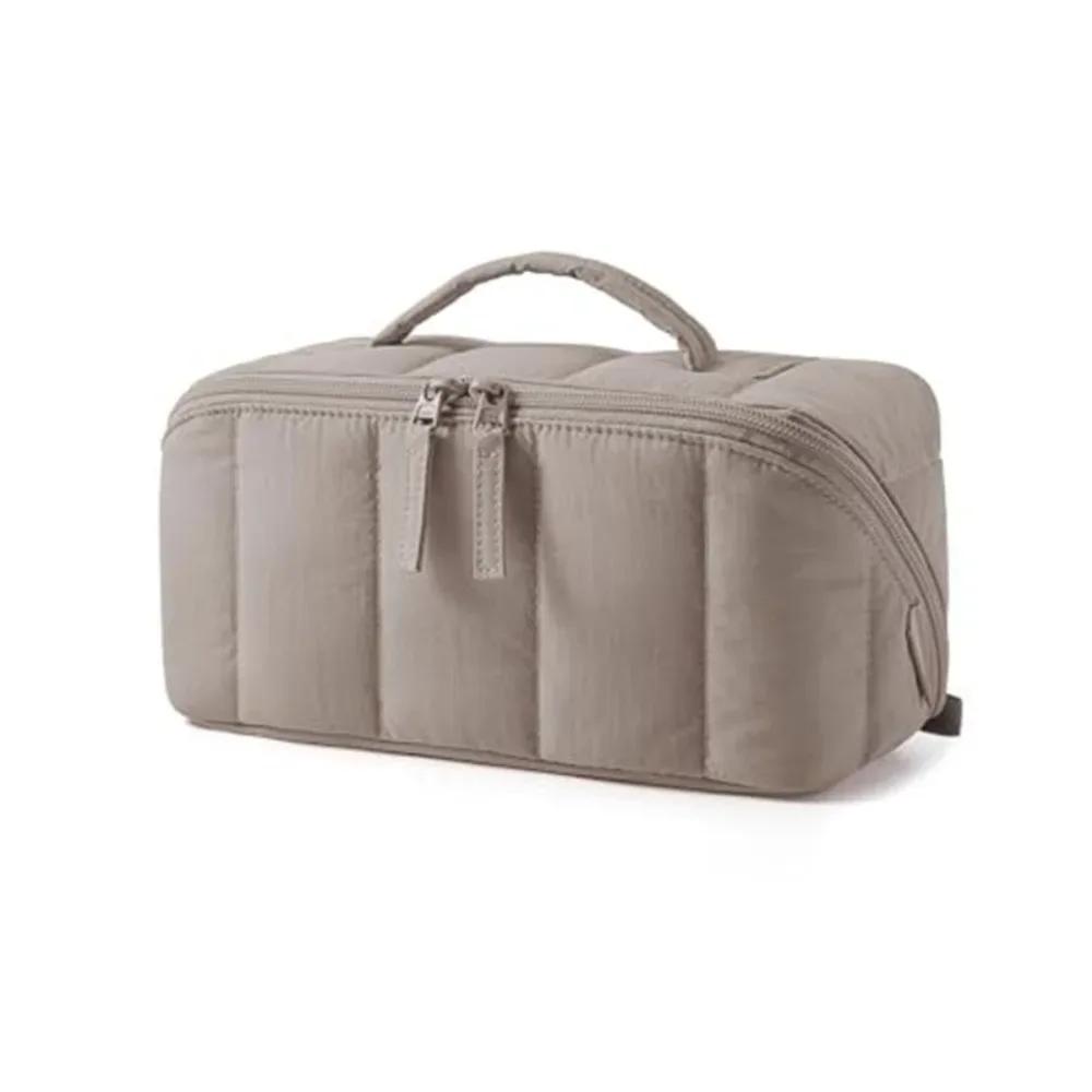 sac de maquillage de voyage portable, résistant à l'eau, étui cosmétique à ouverture plate, rembourré et matelassé, grande capacité, trousse de toilette pour femmes
