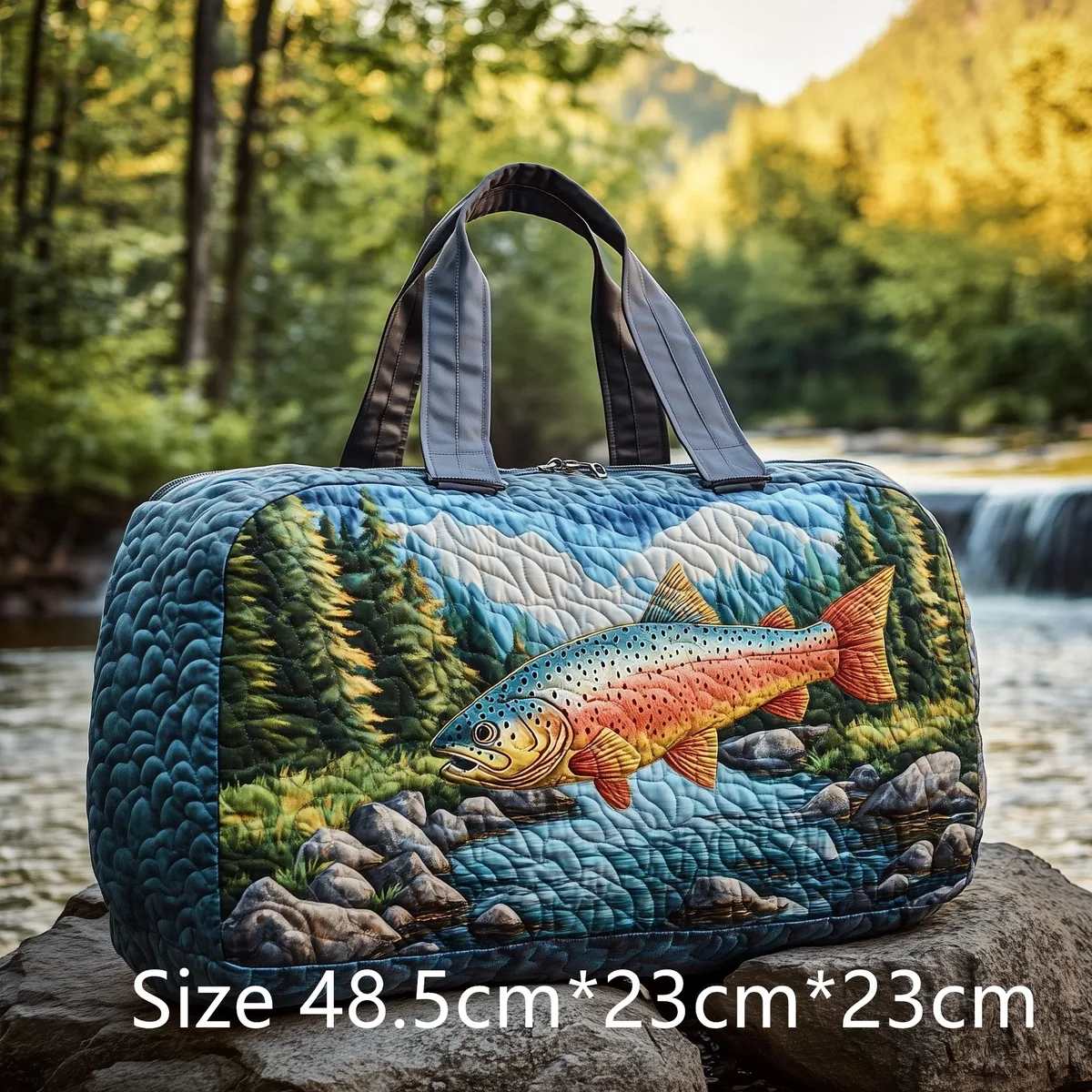 sac de voyage matelassé pour la pêche à la truite, sac de sport imperméable pour l'extérieur avec imprimé poisson 3d, sac de week-end pour le camping, cadeau pour pêcheurs