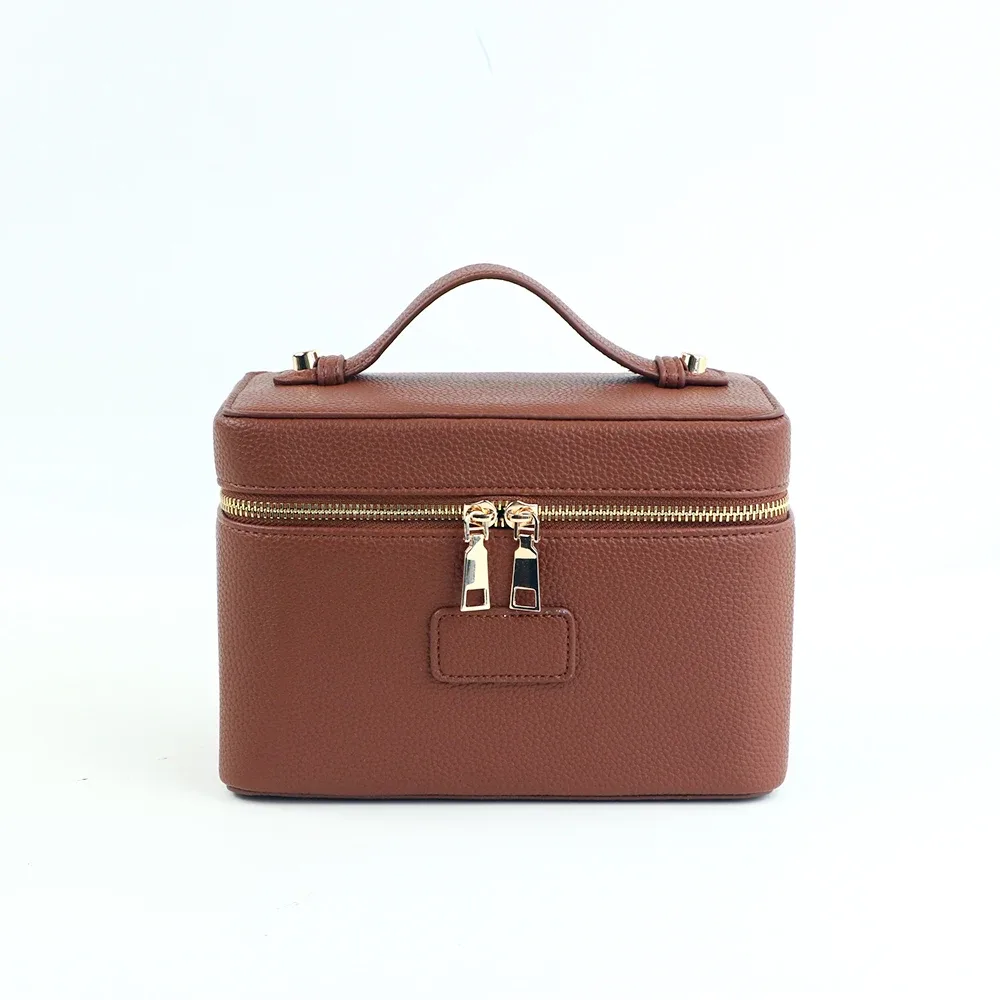 pochette à maquillage personnalisée en cuir pu avec compartiments, grande capacité, et inclut une trousse de maquillage.