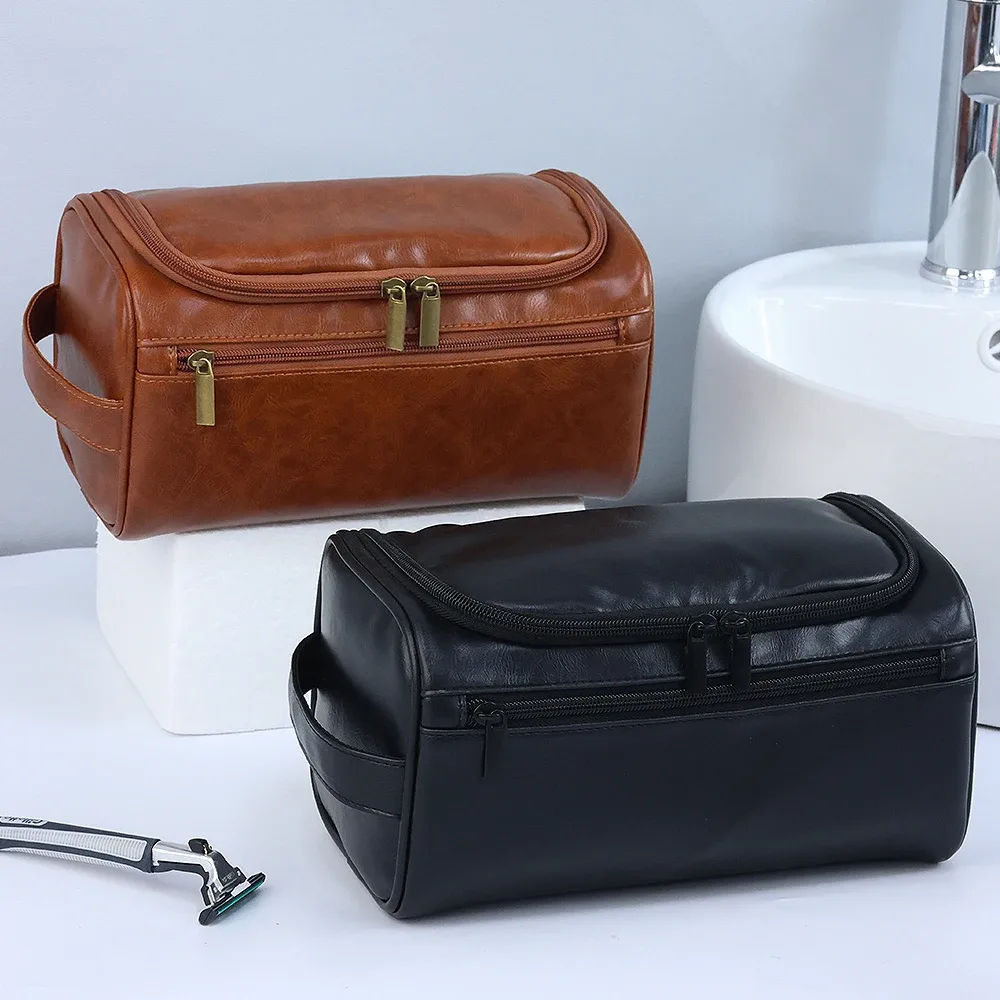trousse de toilette de luxe vintage en pu pour hommes, trousse de voyage nécessaire pour affaires, étuis de maquillage cosmétiques, organisateur de rangement suspendu, sacs de lavage