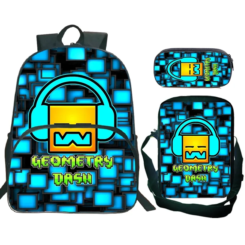 sac dos nylon design dessin animé motif geometry dash couleur multicolore format 20 35 litres usage école voyage
