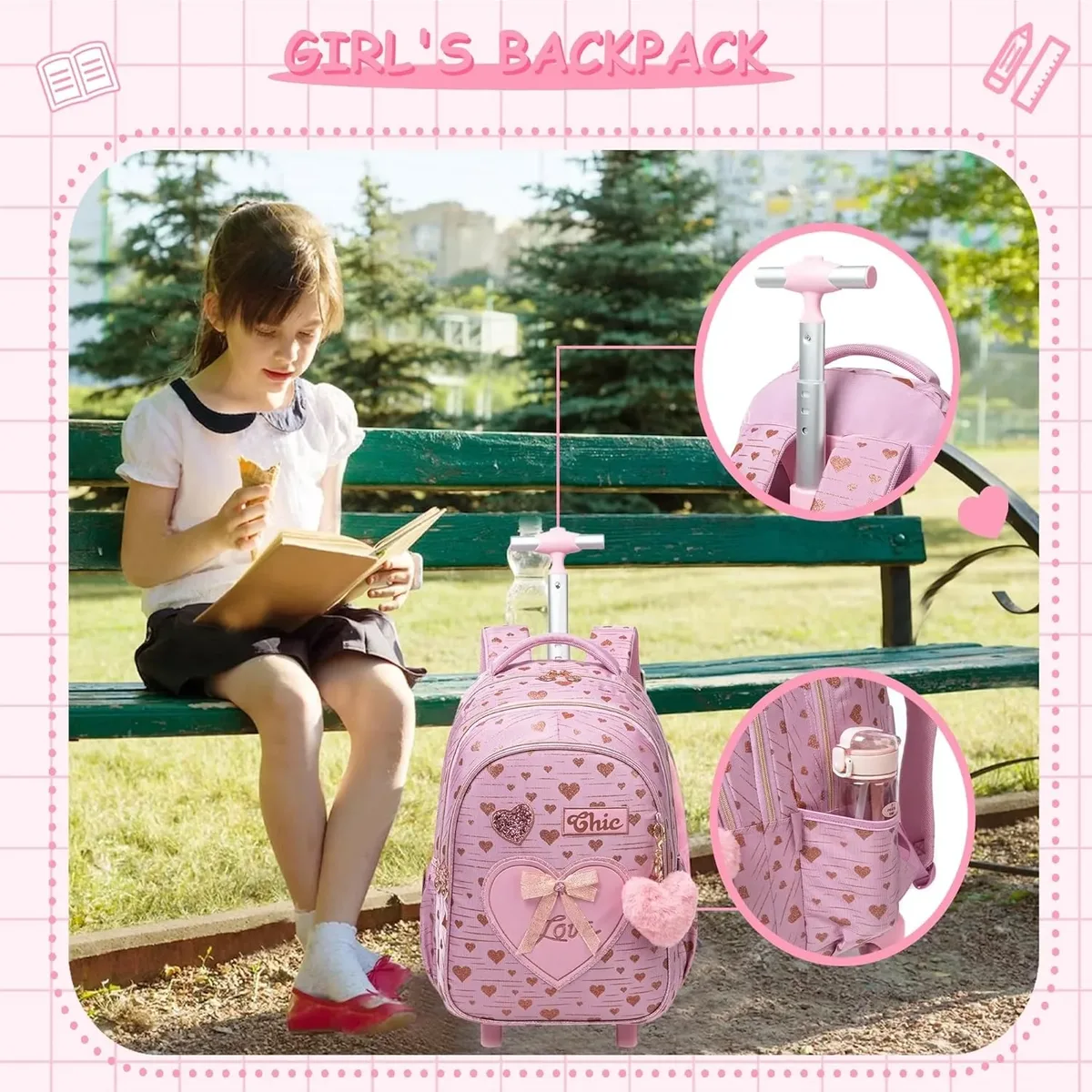 ensemble de 3 sacs à dos d'école pour filles, avec fourre-tout et trousse à crayons, sac à livres primaire léger pour enfants, mochila de retour à l'école
