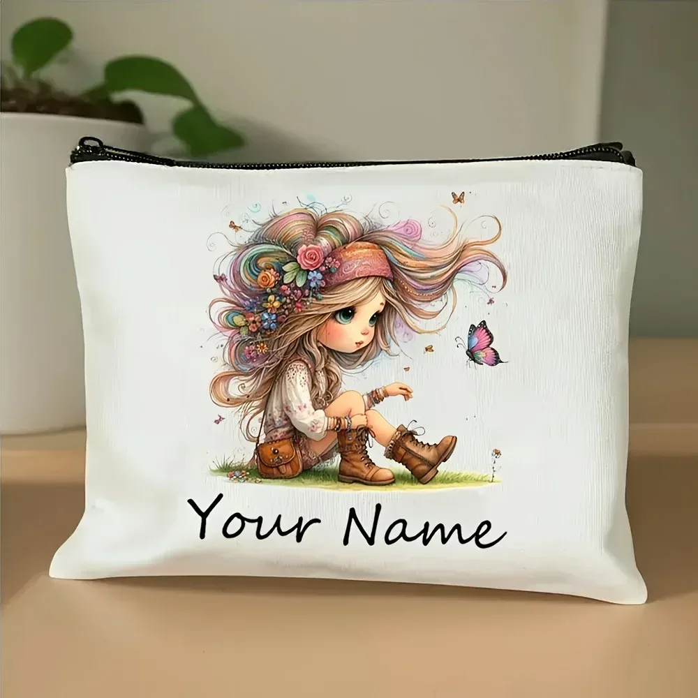 sac de maquillage personnalisé avec motif de fille vintage mignon, sac à main, trousse de toilette, trousse à crayons, cadeau de vacances, trousse à cosmétiques