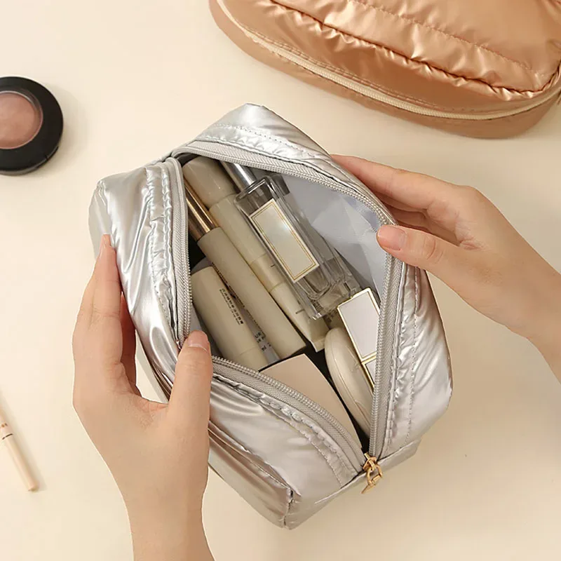 sac à cosmétiques fourre-tout de grande capacité, nouvelle pochette de toilette de voyage or argent, organisateur de maquillage portable pour rouge à lèvres, étui à cosmétiques