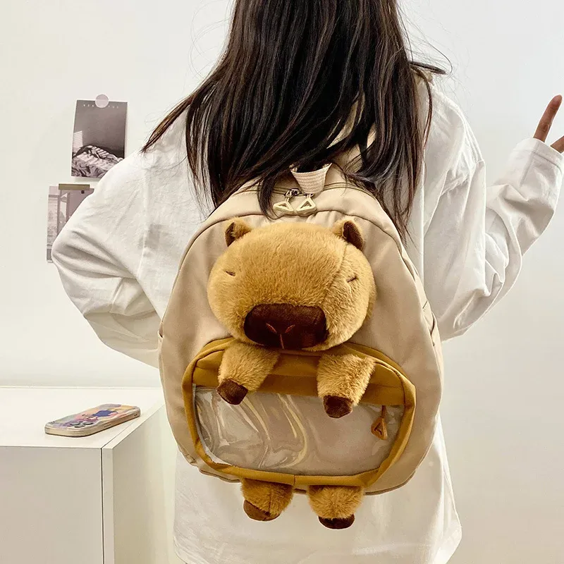 kawai capybara sac à dos femme grande capacité dessin animé drôle sac à dos doux fille dessin animé animation étudiant sac à dos lumière amour sac