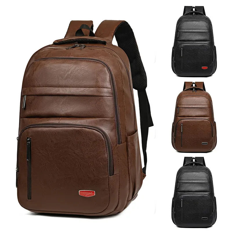 excellente qualité nouveau sac à dos en cuir souple pu grande capacité hommes décontracté étudiant sac d'école affaires résistant à l'usure