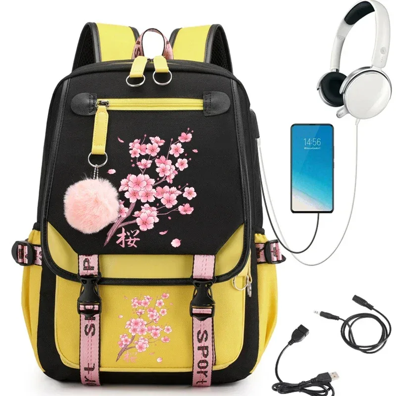 sac à dos d'école kawaii pour filles, joli sac d'école tombant sakura fleur de cerisier, sac à bandoulière de voyage pour adolescents et étudiants