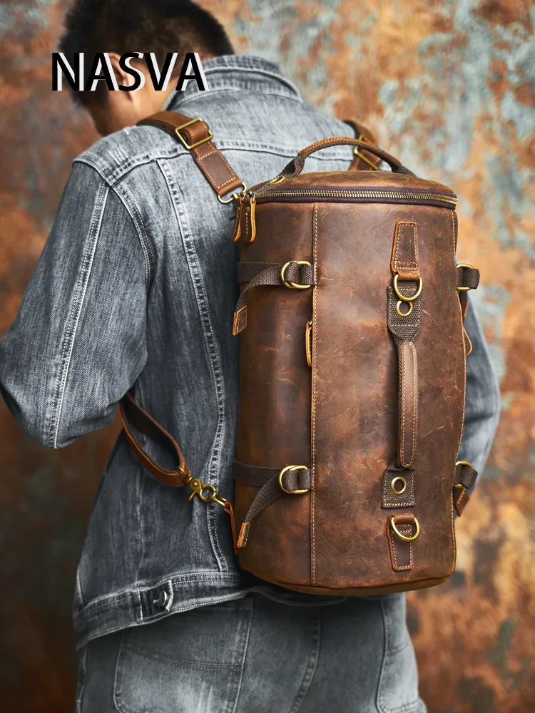 NASVA-Sac à dos multifonctionnel en cuir véritable pour homme, sac à bandoulière vintage, sac à main fourre-tout à intervalles