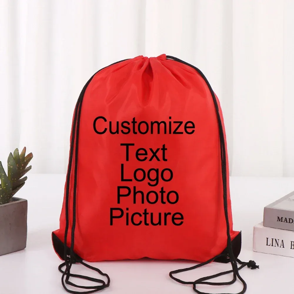 sac à dos de cyclisme avec logo/texte/nom personnalisé, sac à chaussures à cordon de serrage pour vêtements, ceinture étanche, sac de sport portable en nylon