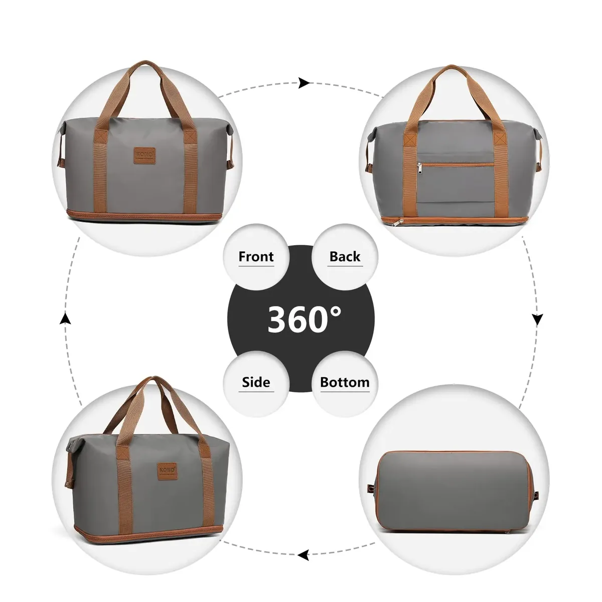 kono-sac cosmétique étanche pour femme et homme, sac de sport séparé, bagage à main et sac à provisions, 36l