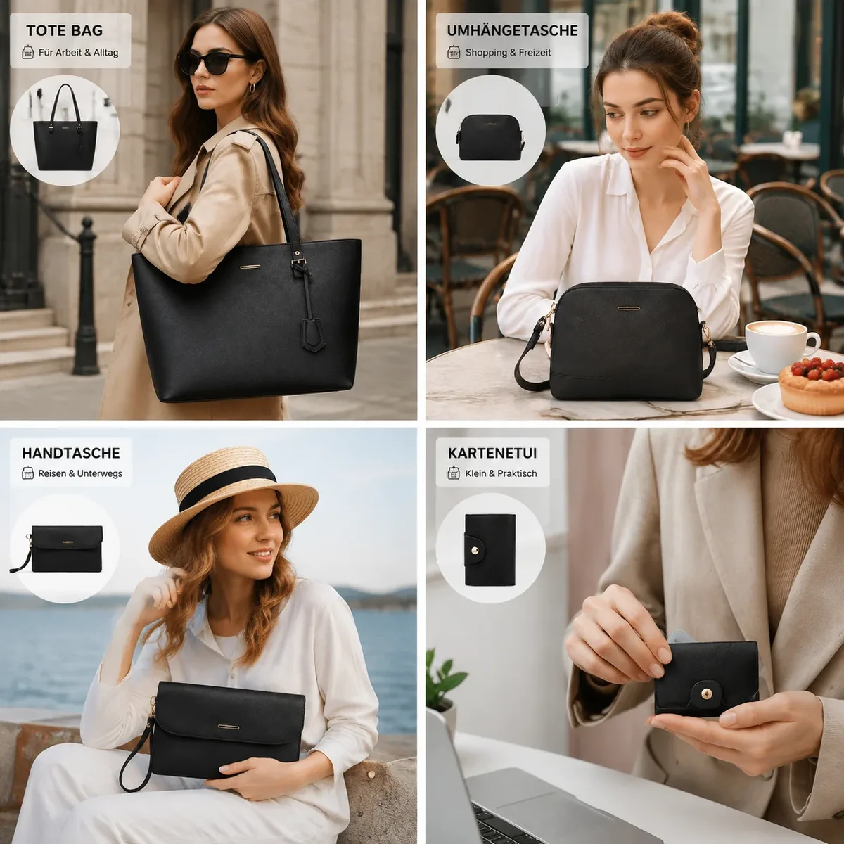 ensemble de 4 sacs à main pour femmes, sac à main en similicuir tendance, sac à bandoulière grande capacité, ensemble de sacs à main avec porte-cartes, pochette élégante, sac fourre-tout pour femmes, pour le quotidien, le bureau, le shopping, les voyages, cadeau