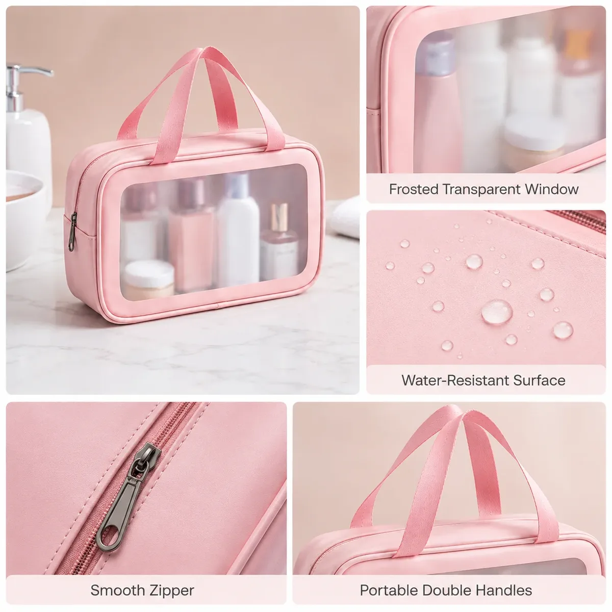 sac de toilette de voyage portable, grande capacité, étanche, organisateur de maquillage avec double poignée, sac de rangement transparent pour cosmétiques