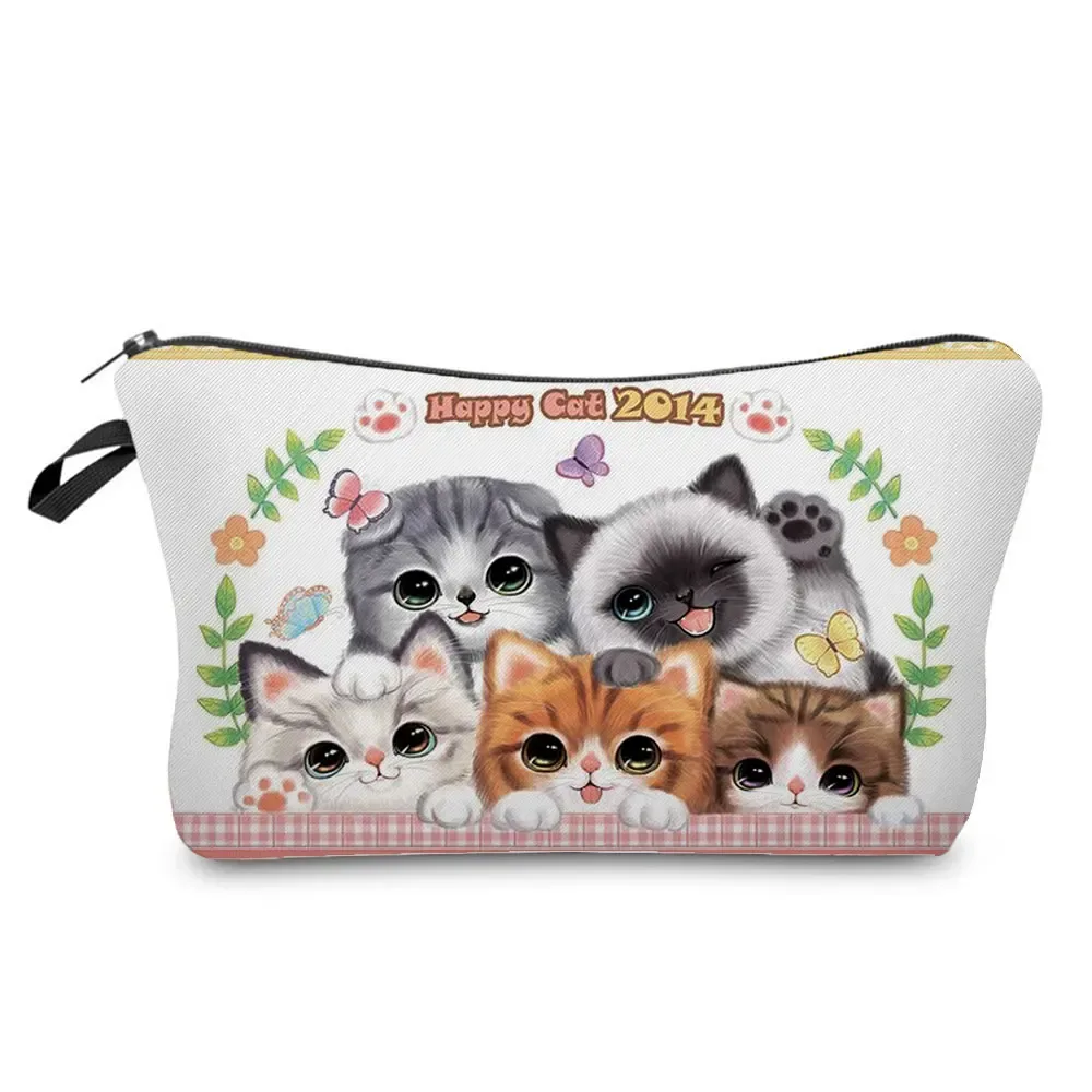 dessin animé fleur chien chat mignon imprimé femmes sac cosmétique en plein air portable voyage trousse de toilette personnalisable trousse de toilette trousse de maquillage