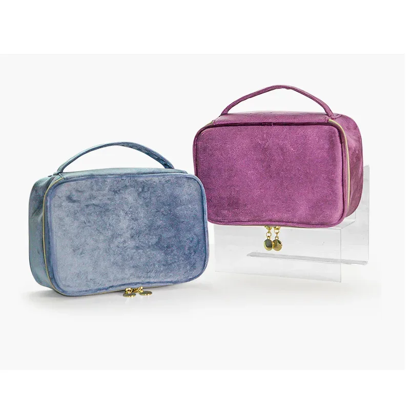 nouvelle trousse de maquillage en velours grande capacité, sac de rangement multifonctionnel portable pour voyage et toilette, pochette cosmétique en velours à main