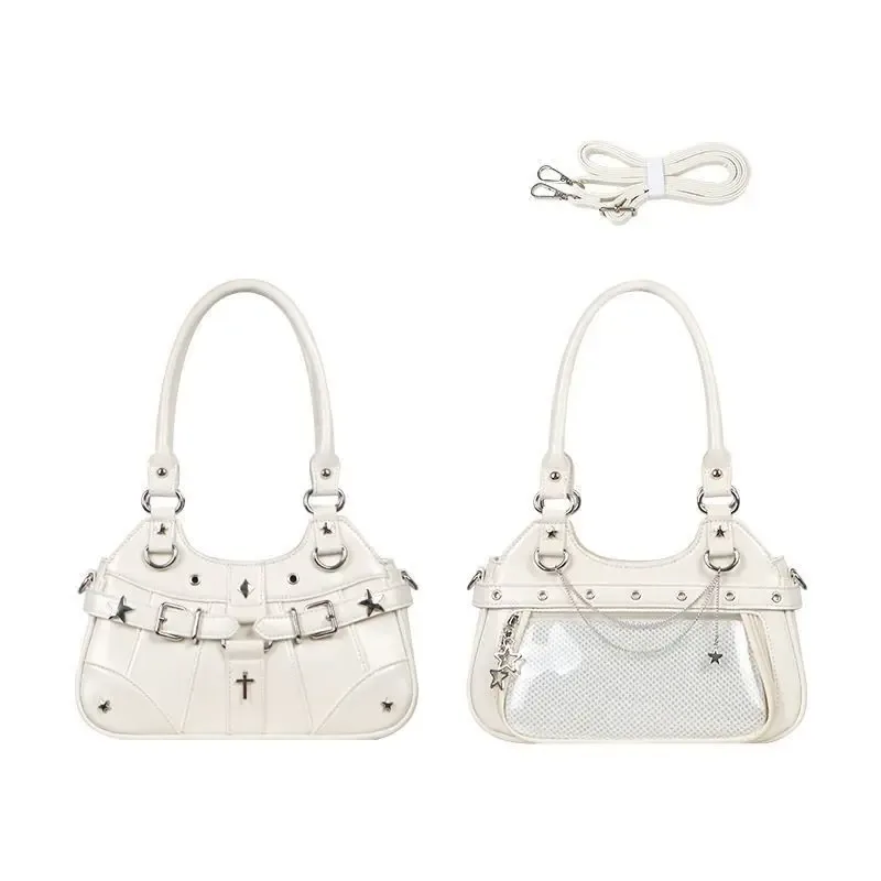 jiaerdi harajuku star ita sac femmes double sangle réglable en cuir transparent fourre-tout sac à main sous-culture quotidien polyvalent sac à bandoulière y2k