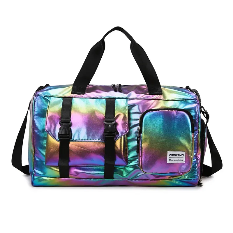 sac polochon holographique glamour – fourre-tout spacieux et élégant avec compartiment à chaussures pour les sacs de voyage sans effort pour les évasions du week-end