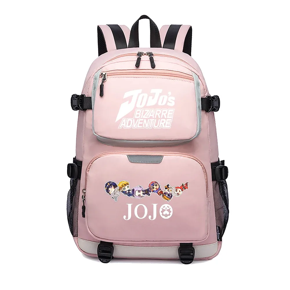 jojo's bizarre adventure – sac à dos de voyage dessin animé, grands sacs d'école imperméables pour femmes, sac à dos rose avec port usb pour ordinateur portable