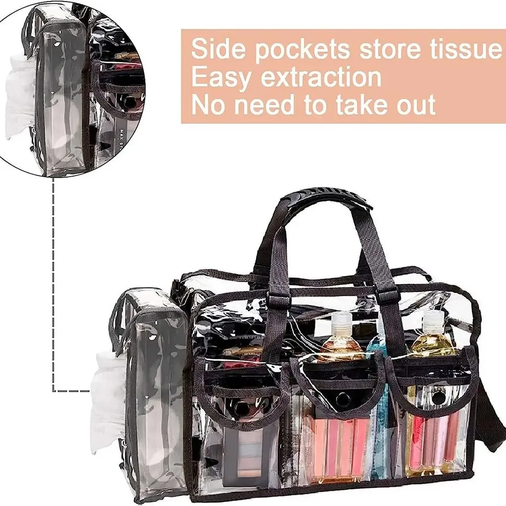 poches externes transparentes, porte-mouchoirs, sac transparent, sac à cosmétiques, sac de voyage, trousse de maquillage