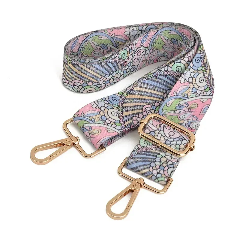 sangle sac nylon multicolore geometrique poignée amovible boucles dorées accessoire voyage femmes épaule adjustabilite