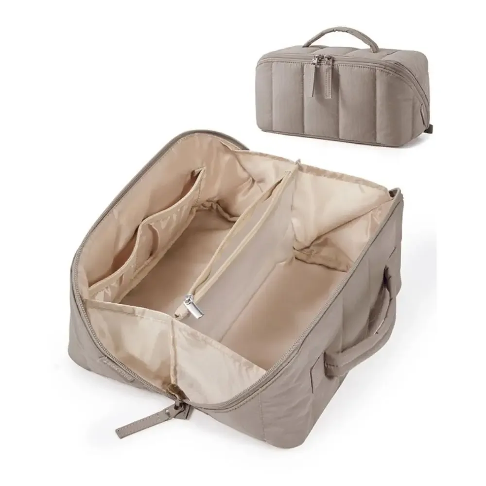 sac de maquillage de voyage portable, résistant à l'eau, étui cosmétique à ouverture plate, rembourré et matelassé, grande capacité, trousse de toilette pour femmes
