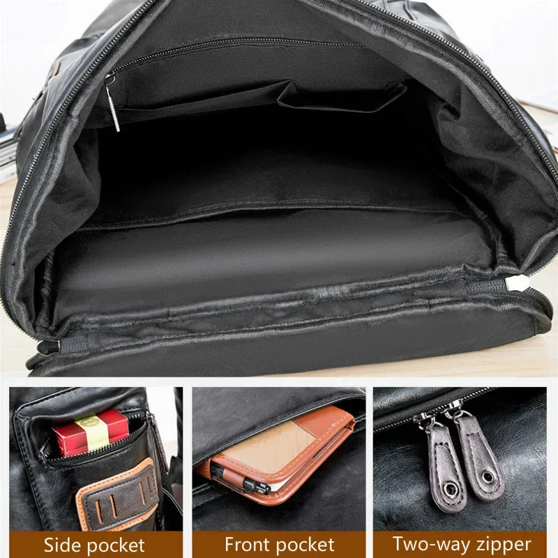 sac dos cuir pu noir grande capacité poignée souple bandoulière arquée antivol décontracté ordinateur portable hommes voyage école affaires
