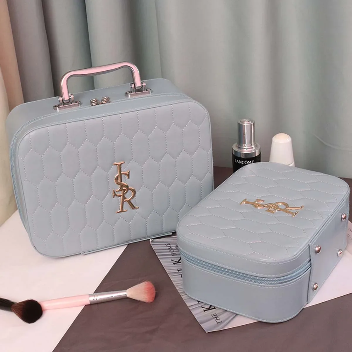 trousse de maquillage femme portable grande capacité nouvelle tendance instagram super populaire produit célébrité internet boîte de rangement valise en pu