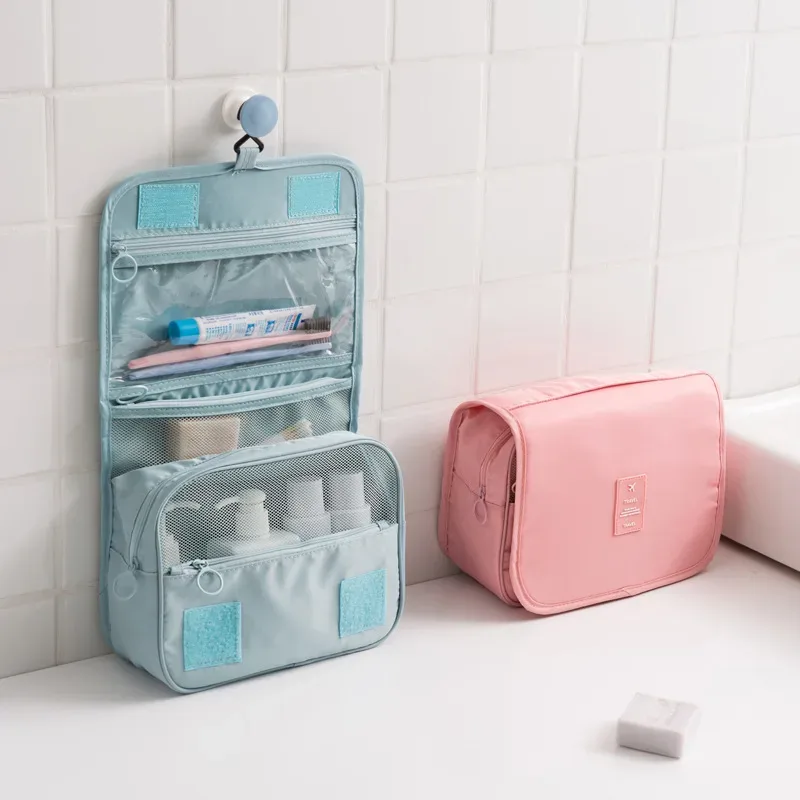 sac de toilette à crochet portable, multifonctionnel, voyage, étanche, résistant à l'usure, rangement multicouche, sac de maquillage de grande capacité