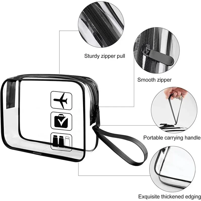 sac à cosmétiques de voyage transparent noir, trousse de toilette imperméable en pvc, nouveau sac de rangement de maquillage, sac de lavage portable à fermeture éclair transparente