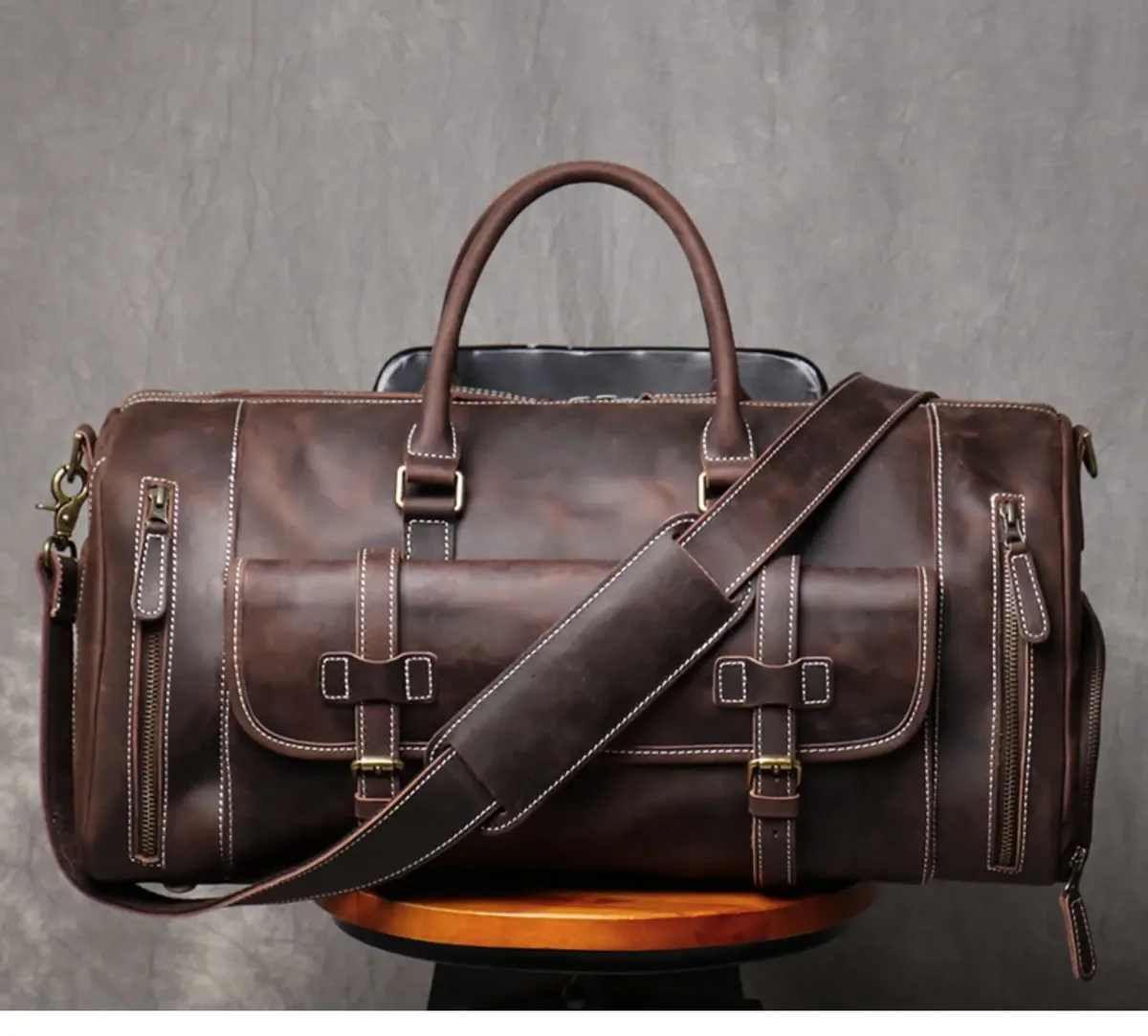 munuki sac de voyage vintage en cuir véritable crazy horse, grand sac à bagages, sac de week-end en cuir pour homme, grand sac fourre-tout m107