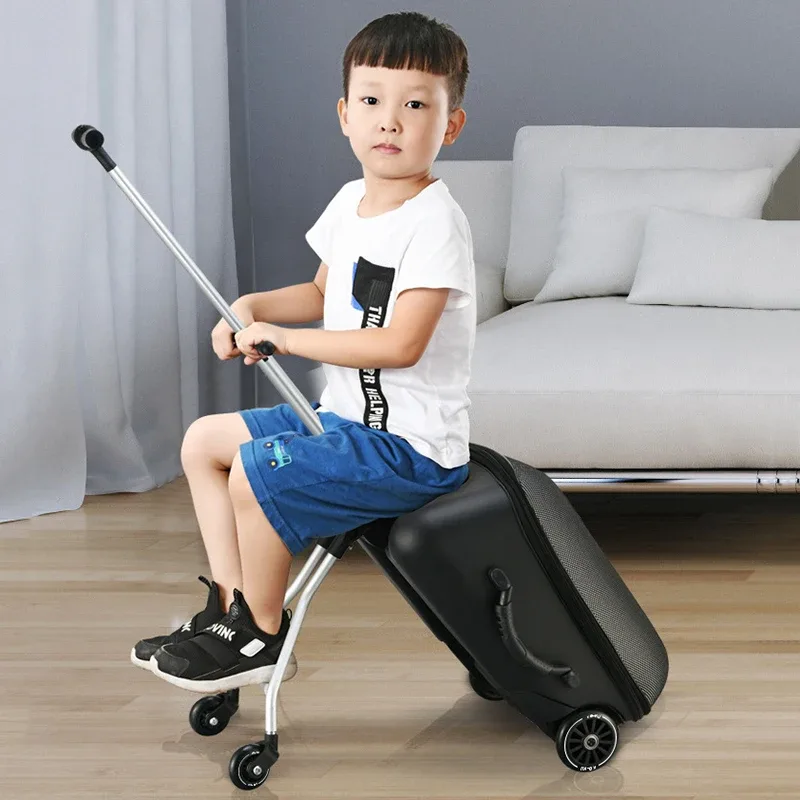 Valises pour bébés sur lesquelles les enfants peuvent monter, bagages de voyage, bagages à roulettes pour les personnes paresseuses, valise à roulettes légère et intéressante de 20 pouces