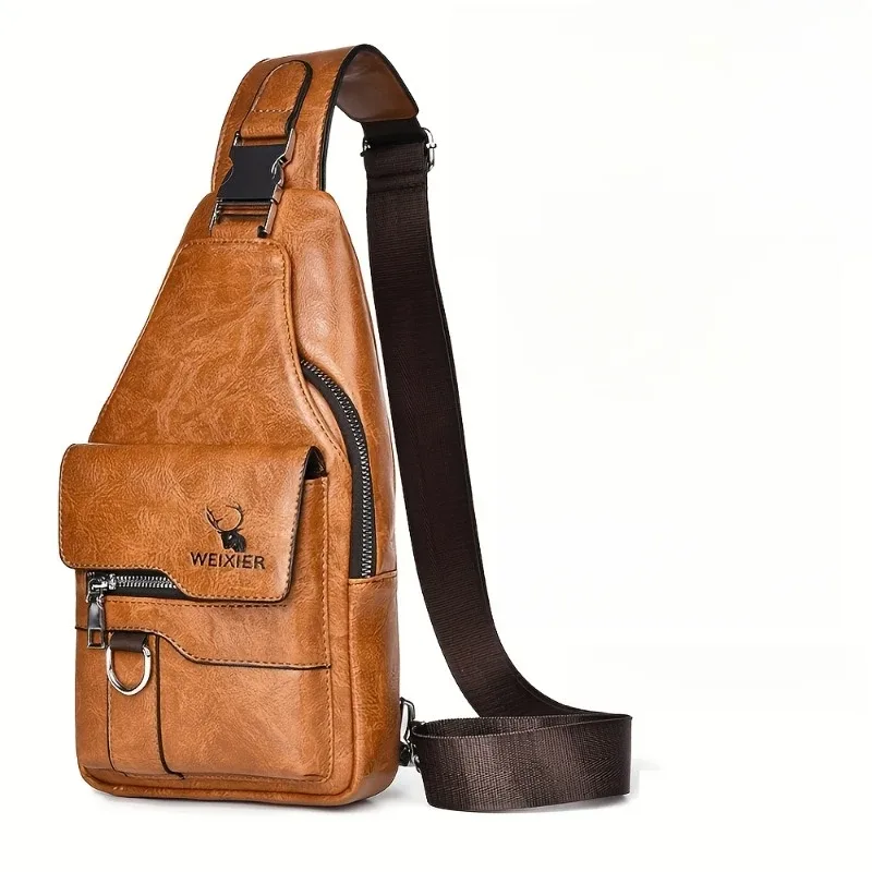 sac à bandoulière vintage étanche en pu, 1 pièce, anti-taches, grande capacité, sac de poitrine décontracté pour voyage en plein air, sac à bandoulière à la mode