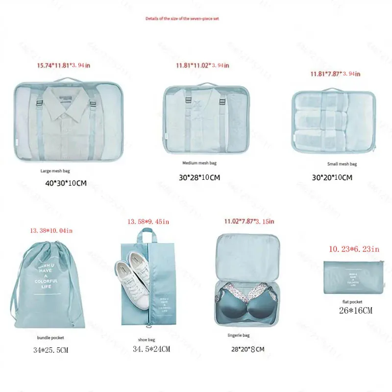 sacs de rangement pour organisateur de voyage, 7 pièces, cube de garde-robe, valise, ensemble de cubes d'emballage, bagages, vêtements, pochette à chaussures pliante