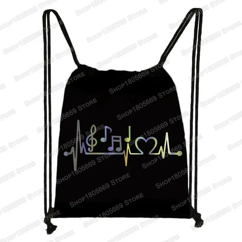 notes de musique imprimer sac à dos battement ecg femmes cordon sac en plein air grande capacité sac de rangement pour chaussures de voyage porte-cadeau