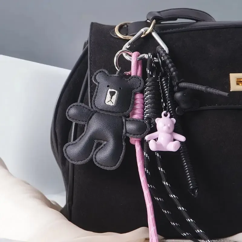 modish cuir miniature ours tissé laçage sac à dos parure bricolage porte-clés sac à main ajout