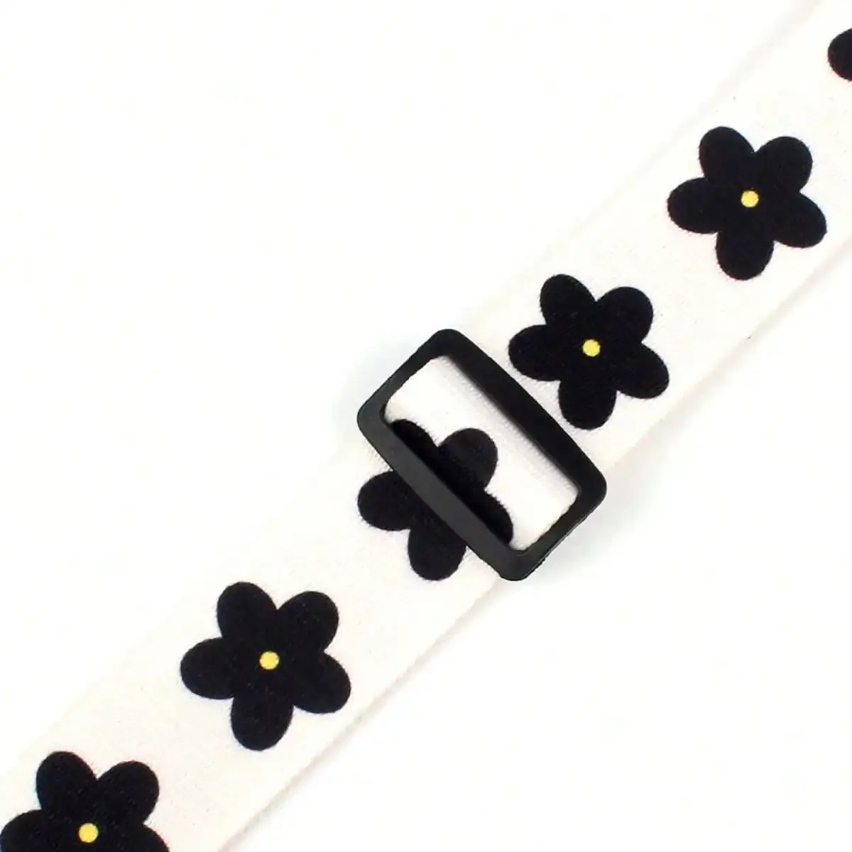 sangle à boucle en plastique pour bagages de voyage, sangle de bagage réglable à imprimé floral, fermeture à boucle, noir avec motif floral blanc