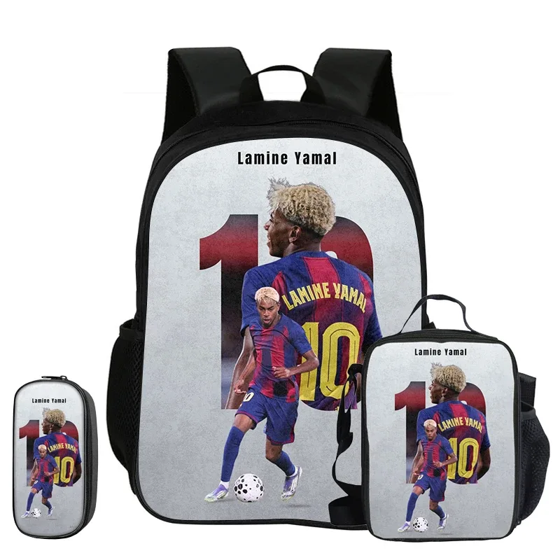sac à dos enfant l-lamin yamal football star, ensemble de 3 pièces, sac à dos d'école, trousse à crayons, sac à livres avec sac à lunch, sac à dos de sport, cadeau pour enfants