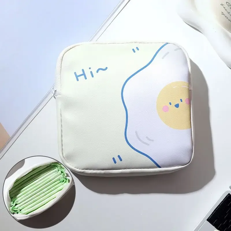 pochette de rangement pour serviettes hygiéniques, motif dessin animé mignon, mini organisateur portable à fermeture éclair pour femmes, pour serviettes, maquillage et petits objets.