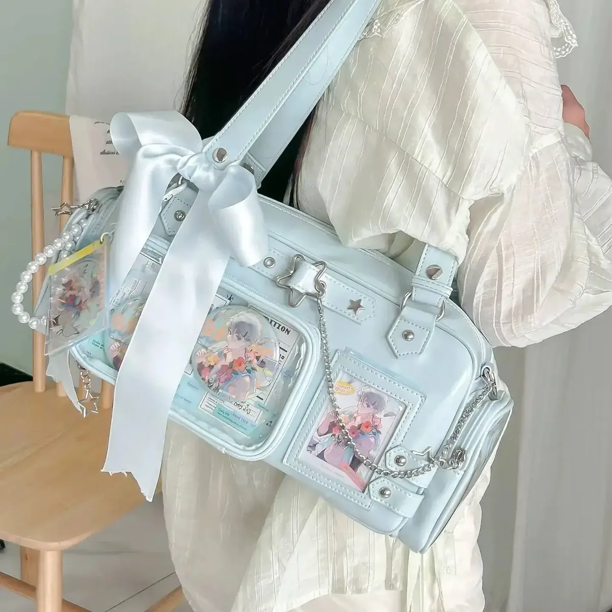 Nouveau Y2k étoile chaîne Ita sac mignon fille bande dessinée exposition sac à bandoulière Transparent grande capacité sac à bandoulière bricolage affichage sacs à main