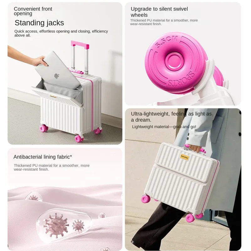 nouvelle valise cabine 2026 à ouverture frontale 16/18/20 pouces avec compartiment séparé pour ordinateur portable, port usb et porte-gobelet