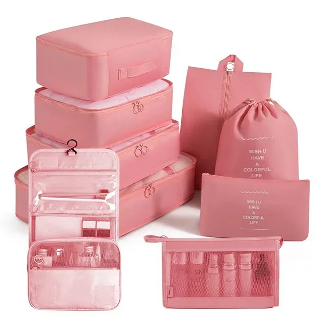 organisateur voyage polyester visibilité sac compresseur vêtements accessoires beige rose pâle léger résistant transport