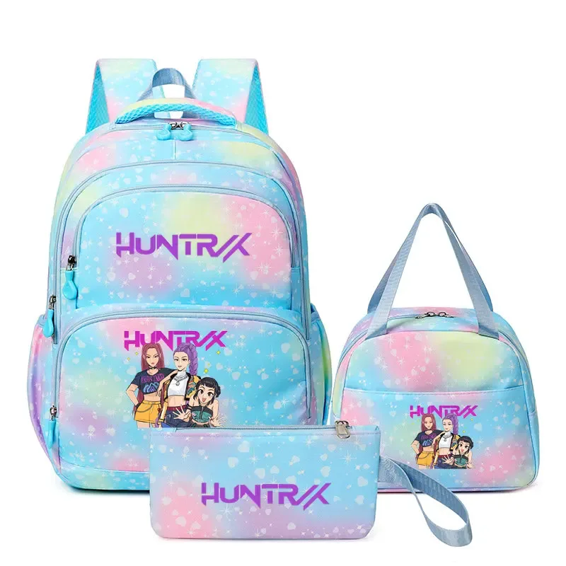 lot de 3 sacs à dos kpop demon hunters, cartable de dessin animé pour adolescents, sac d'étudiant, sacoche pour ordinateur portable et livres, sac de voyage, mochilas