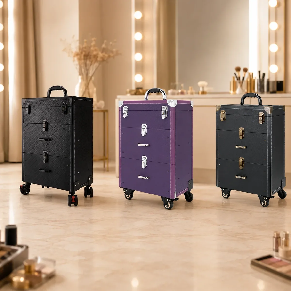 valise professionnelle pour ongles, organisateur de maquillage, kit de tatouage et d'art des ongles, valise de maquillage à roulettes universelles, boîte de maquillage multi-couches de grande capacité