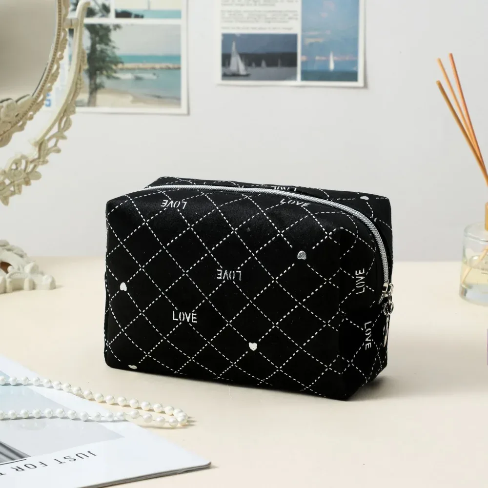 trousse de toilette en velours doux pour femme, sac cosmétique portable, motif étoile estampé à chaud, sac de rangement de maquillage avec fermeture éclair, haute qualité