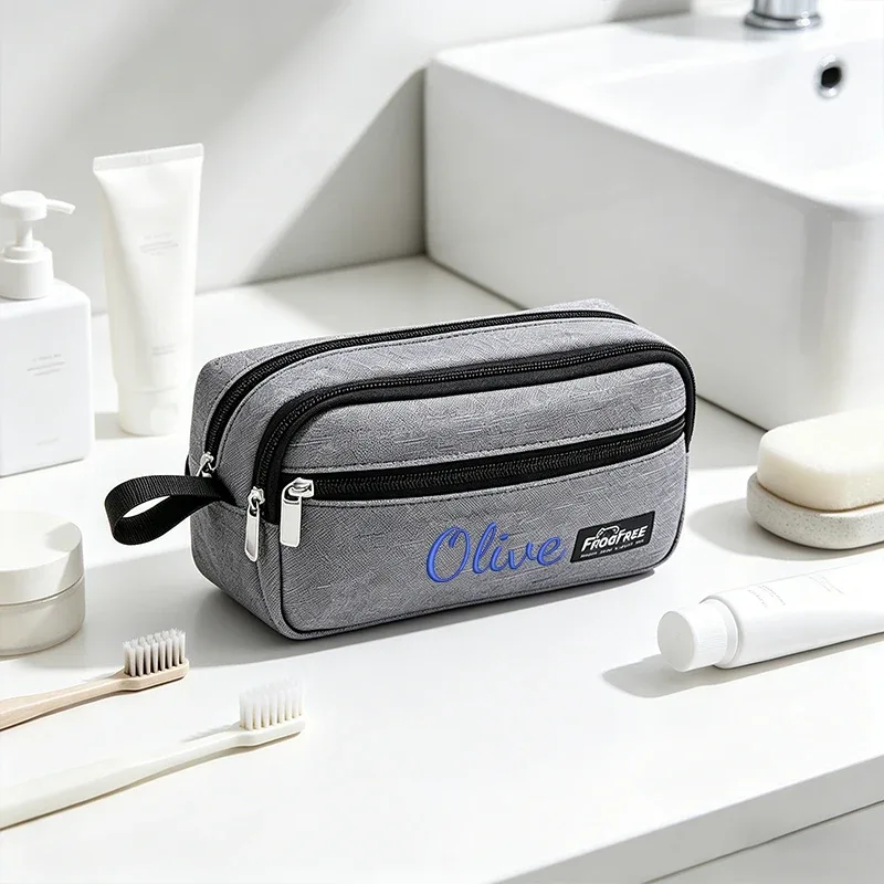 trousse polyester solide personnalisation lettres dorées compartiments maquillage voyage noir bleu rouge gris kaki